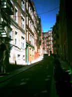 alley apartment building camera:digital_harinezumi city orientation:portrait photographer:deaddeaddeath residential road sidewalk stairs // 1200x1600 // 168KB